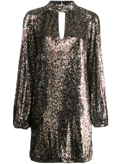 Milly Paillettenkleid Mit Leoparden-print In Gold/blk