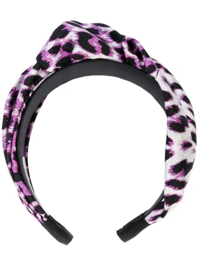 Jennifer Behr Leopard Print Silk Headband In Purple