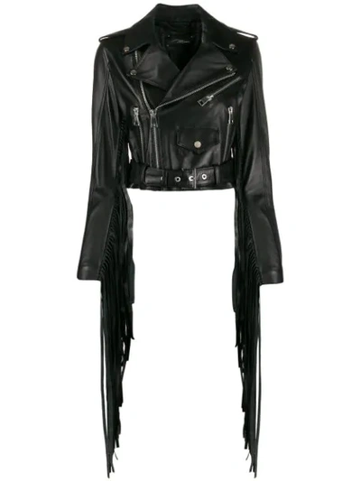 Manokhi Fringed Biker Jacket In Black