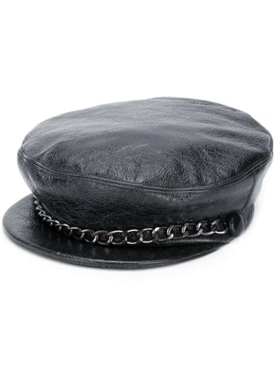 Eugenia Kim Leather Chain Flat Cap In Black