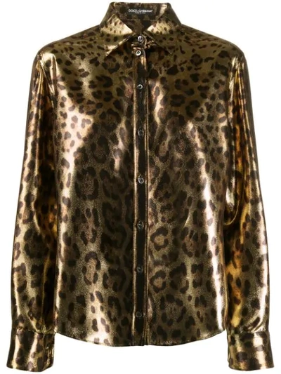 Dolce & Gabbana Metallic Leopard Print Shirt In Gold