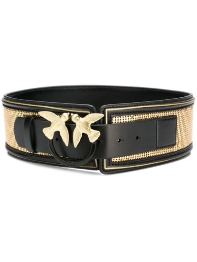 Pinko Two Tone Embellished Belt In Gold