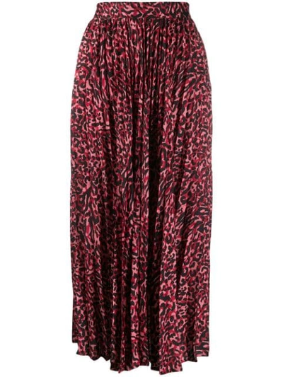 The Andamane Pleated Leopard Print Skirt In Red