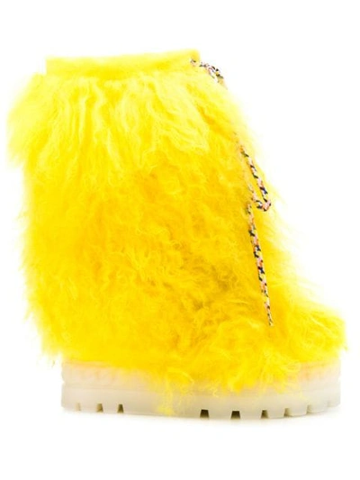 Casadei Fur Snow Boots In Yellow
