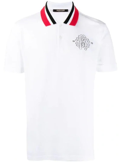 Roberto Cavalli Logo Print Polo Shirt In White
