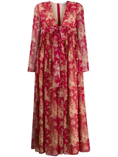 Red Valentino Floral Tapestry Print Flared Dress In Red