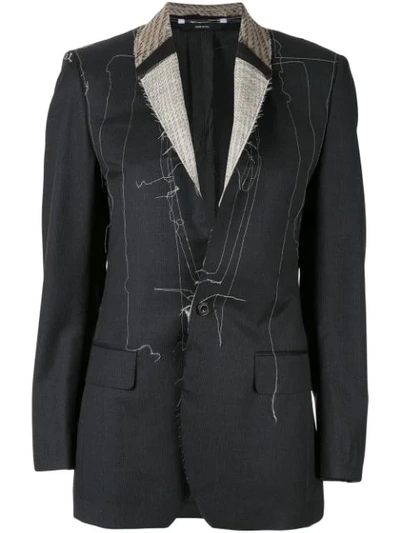 R13 Distressed Contrast Stitching Blazer In Grey