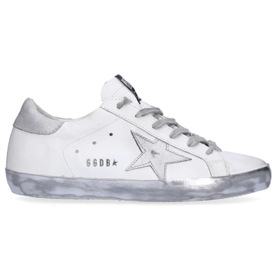 Golden Goose Low-top Sneakers 590-superstar Calfskin Logo White Silver In White,silver