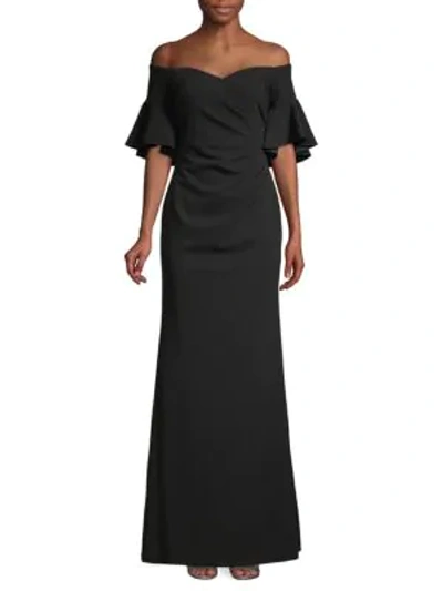 Calvin Klein Off-the-shoulder Bell-sleeve Gown In Black