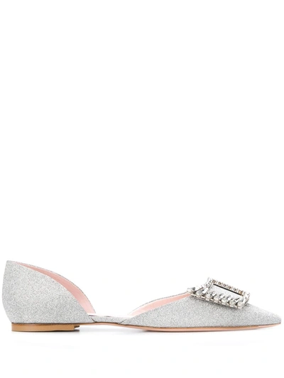 Roger Vivier Chips Leather Ballet Flat In Silver