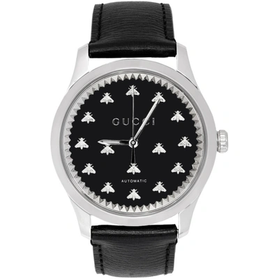 Gucci Silver & Black G-timeless Automatic Bees Watch In Silver/blac