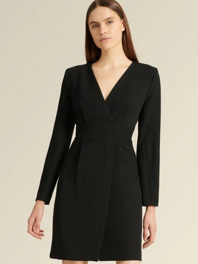 Donna Karan Long Sleeve Faux Wrap Dress In Black