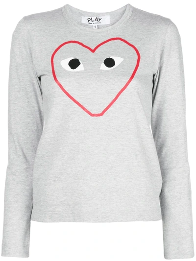 Comme Des Garçons Play Printed Logo T-shirt In Grey