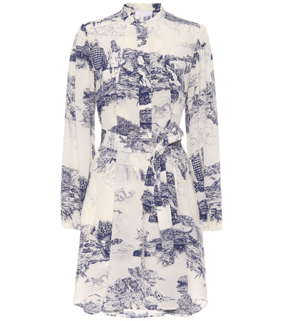 Chloé Toile-print Silk Crepe De Chine Shirtdress In Wht-blue