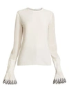 Chloé Long Sleeve Embellished Sleeve Top In White Black