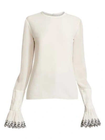 Chloé Long Sleeve Embellished Sleeve Top In White Black