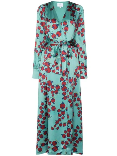 Rebecca De Ravenel Berry-print Tie-waist Dress In Blue