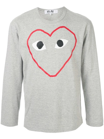 Comme Des Garçons Play Heart Logo Long Sleeve Tee In Grey