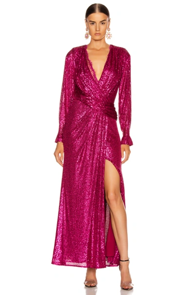 Jonathan Simkhai Sequin Draped Front Gown In Magenta Combo