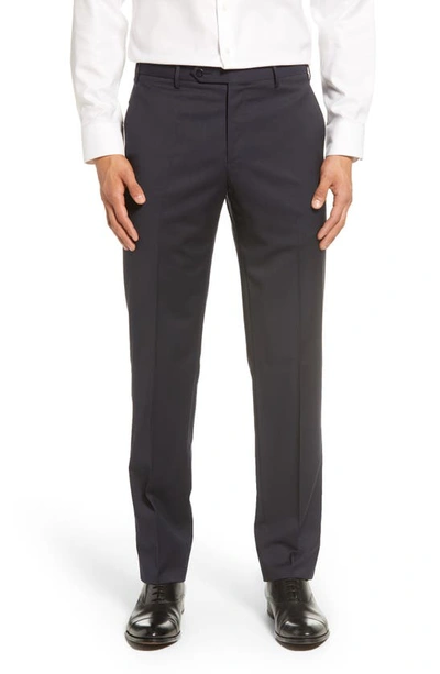 Zanella Devon Flat Front Classic Fit Bird's Eye Wool Dress Pants In Blue