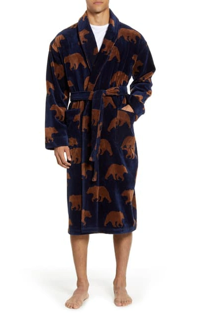 Majestic Terry Velour Robe In Navy