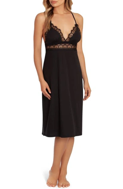 Midnight Bakery Lace Racerback Ribbed Knit Midi Gown In Black