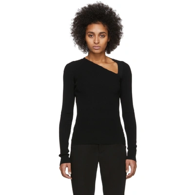 Helmut Lang Asymmetric Ribbed Knit Pullover Top In Black