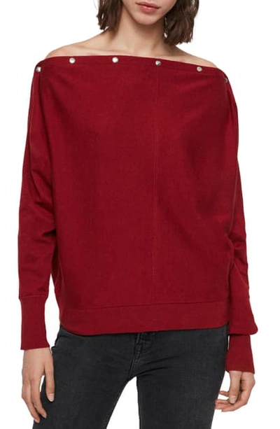 Allsaints Elle Snap-detail Sweater In Cranberry Red