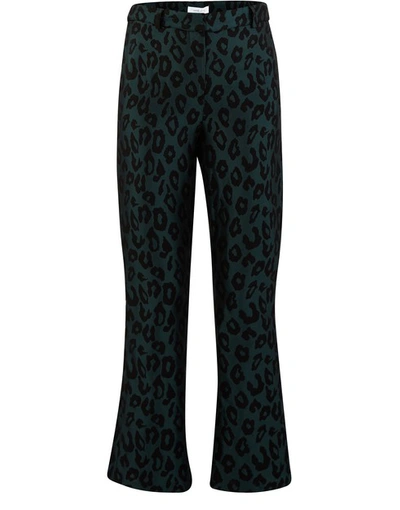 Anine Bing Cindy Leopard-jacquard Slim-leg Pants In Emerald