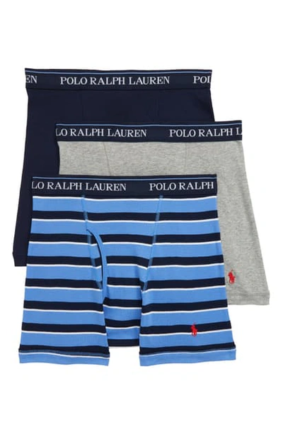 Polo Ralph Lauren 3-pack Classic Fit Cotton Boxer Briefs In Blue/ Andover Heather/ Navy