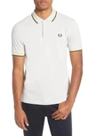 Fred Perry Twin Tipped Extra Slim Fit Pique Polo In Pearl