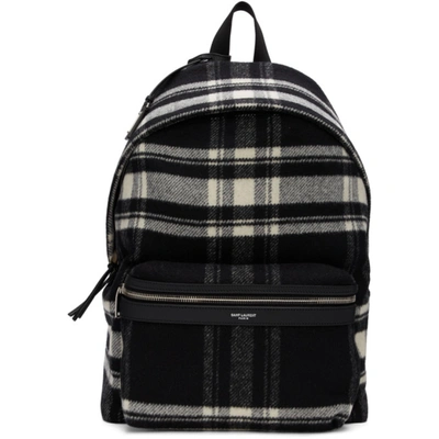 Saint Laurent Black And Off-white Wool Check City Backpack