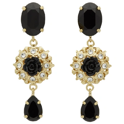 Dolce & Gabbana Dolce And Gabbana Gold And Black Strass Evening Clip-on Earrings In Zoo00 Gold