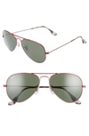 Ray Ban Small Original 55mm Aviator Sunglasses In Red/ Green Solid