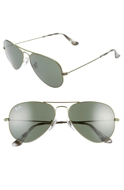 Ray Ban Small Original 55mm Aviator Sunglasses In Green/ Green Solid
