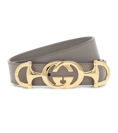 Gucci Leather Belt With Interlocking G Horsebit In Neutral