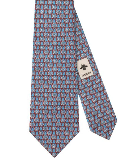 Gucci Double G And Hearts Silk Tie In Blue