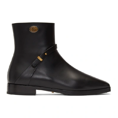 Gucci Leather Ankle Boot With Double G In 1000 Black