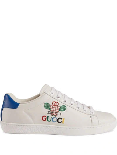 Gucci New Ace Embroidered Tennis Trainer In Blue,white