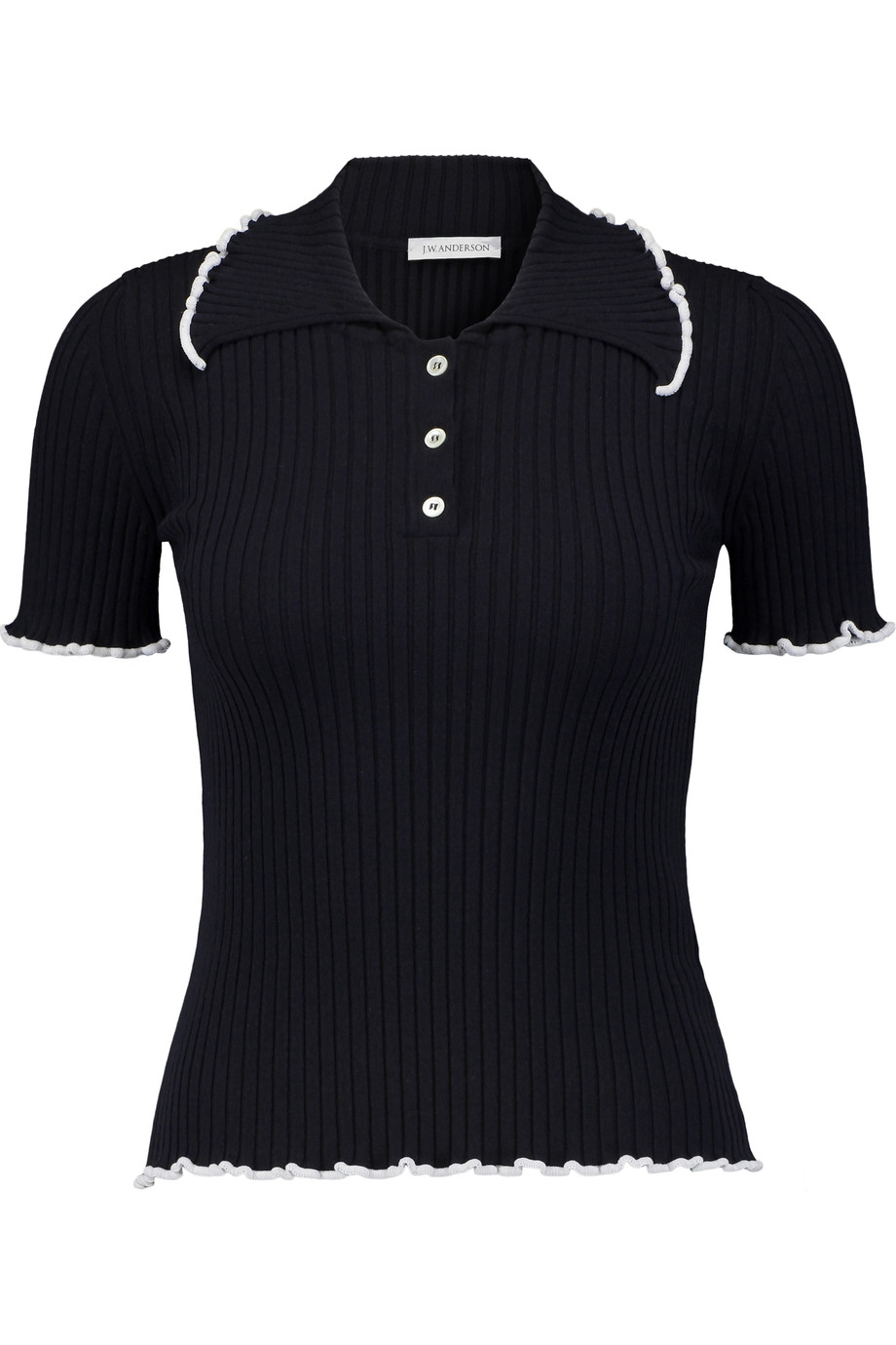 Jw Anderson Ruffled Ribbed-knit Polo Top | ModeSens