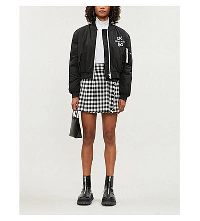 Calvin Klein Padded Brand-print Shell Bomber Jacket In Black