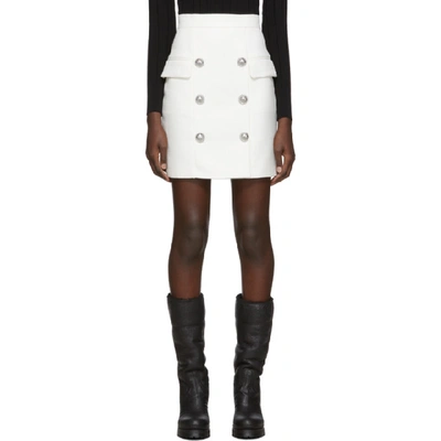 Balmain White High-waisted Button Miniskirt In 0ka Naturel