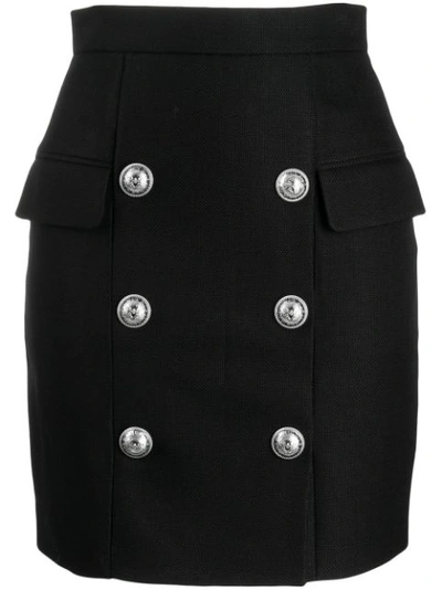 Balmain Button Detail High Waisted Skirt In Black
