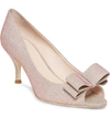 Kate Spade Cecilia Glitter Peep Toe Pumps In Pink Metallic Fabric