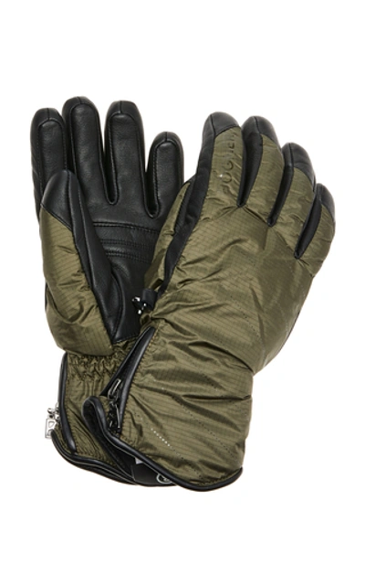 Bogner Baca Leather-trimmed Ripstop Gloves In Green