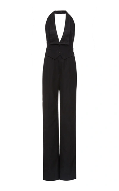 Ralph Lauren Clyde Satin-trimmed Wool-crepe Jumpsuit In Black