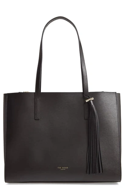 Ted Baker Narissa Tassel Detail Large Leather Tote In Black