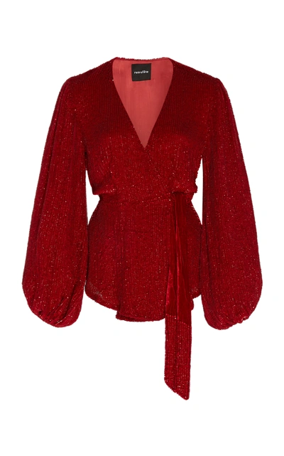 Retroféte Bette V-neck Sequined Top In Red