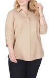 Foxcroft 'taylor' Three-quarter Sleeve Non-iron Cotton Shirt In Almond Tart