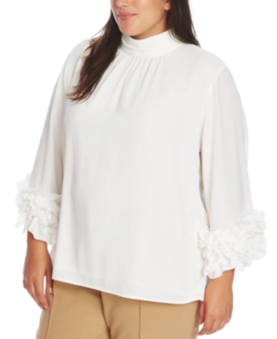 Vince Camuto Shirred Detail Ruffle Sleeve Blouse In Pearl Ivory